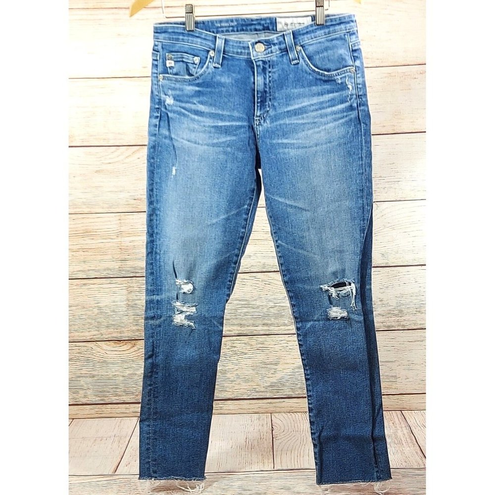 AG-ED The Prima Crop Cigarette Rop Ripped Denim Jeans Size 28R Skinny Blue Jean